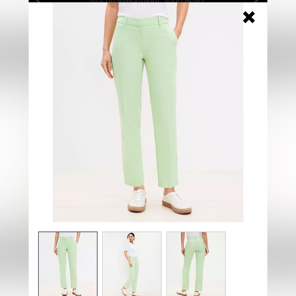LOFT Pastel Mint Straight-Leg Cropped Linen Pants